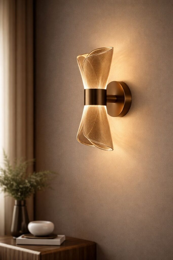 Modern gold indoor wall light with dual upward and downward warm glow