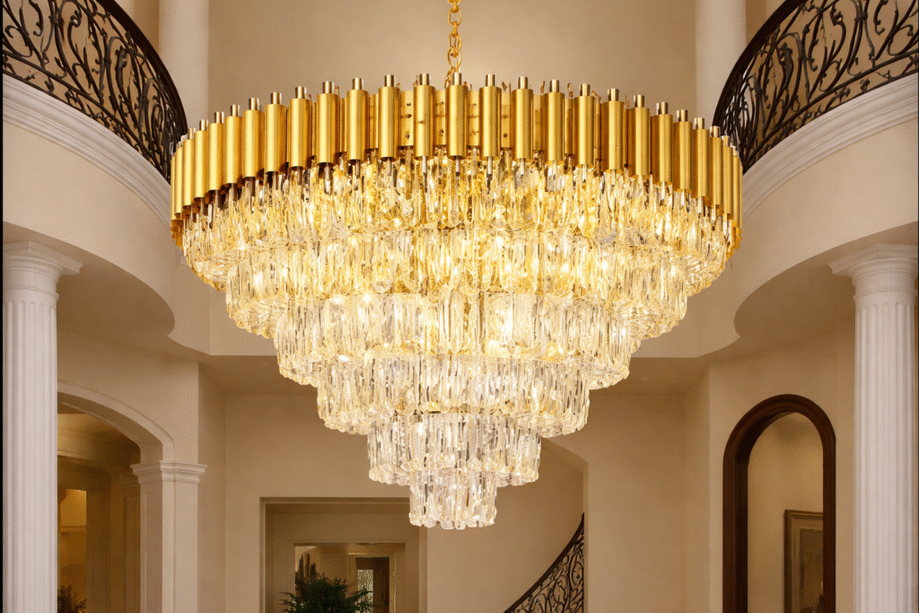 Grand luxury crystal chandelier for double height ceiling and villa entrance