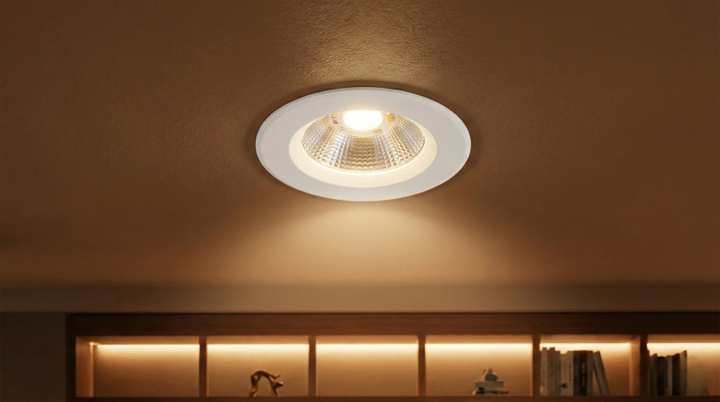 Concealed round COB ceiling light with soft warm ambient glow
